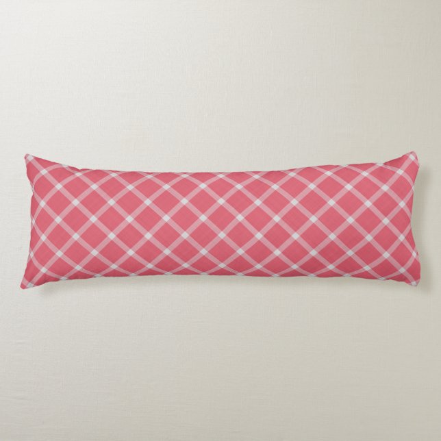 Dark Cranberry Pink Gingham Plaid Body Cushion (Front)