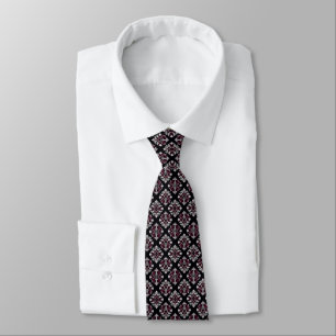 Dark Cranberry Red, Black & White Art Deco Pattern Tie