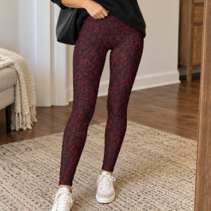 Dark Crimson Leopard Print Leggings