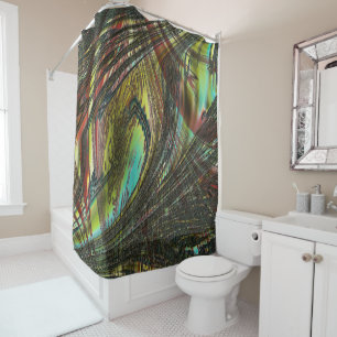 Dark crossed peacock feathers shower curtain
