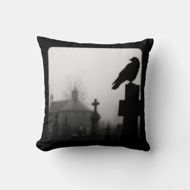 Dark Crow In Black And White Cushion (Front)