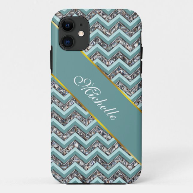 Dark Cut Glass and Teal Zigzag Case-Mate iPhone Case (Back)