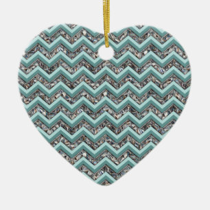 Dark Cut Glass and Teal Zigzag Ceramic Tree Decoration