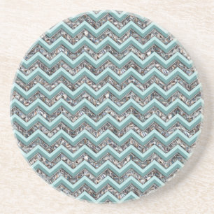 Dark Cut Glass and Teal Zigzag Coaster