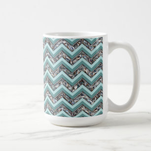 Dark Cut Glass and Teal Zigzag Coffee Mug