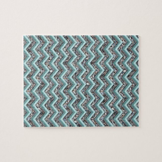 Dark Cut Glass and Teal Zigzag Jigsaw Puzzle (Horizontal)