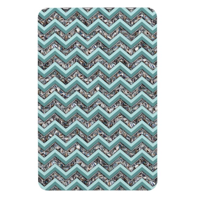 Dark Cut Glass and Teal Zigzag Magnet (Vertical)