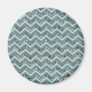 Dark Cut Glass and Teal Zigzag Magnet