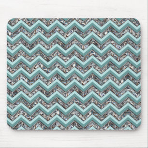 Dark Cut Glass and Teal Zigzag Mouse Pad