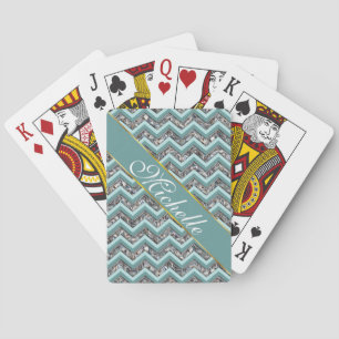 Dark Cut Glass and Teal Zigzag Playing Cards