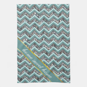 Dark Cut Glass and Teal Zigzag Tea Towel