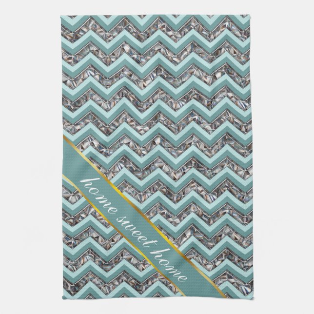 Dark Cut Glass and Teal Zigzag Tea Towel (Vertical)