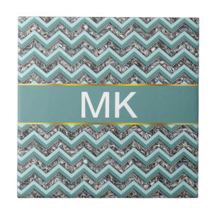 Dark Cut Glass and Teal Zigzag Tile