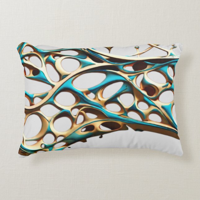 Dark Cyan and Gold Arabesque Pillow  (Front)