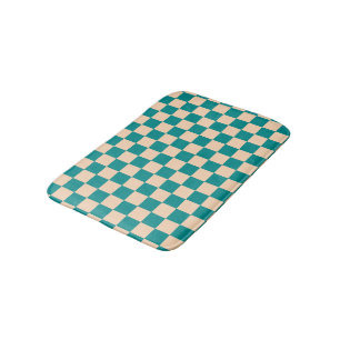 Dark Cyan and Soft Peach Chequerboard Bath Mat