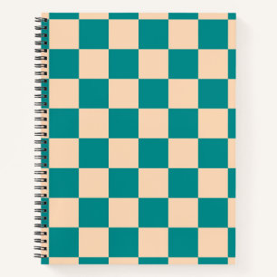 Dark Cyan and Soft Peach Chequerboard Notebook