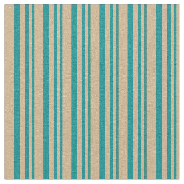 Dark Cyan and Tan Striped/Lined Pattern Fabric (Close Up)