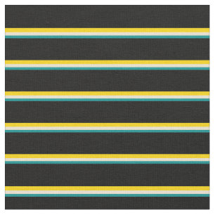 Dark Cyan, Beige, Yellow & Black Lined Pattern Fabric