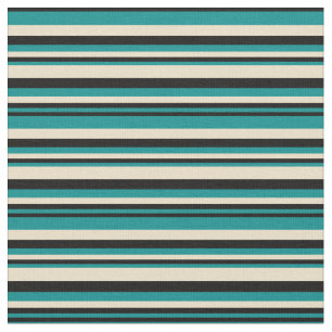 Dark Cyan, Black & Tan Pattern of Stripes Fabric