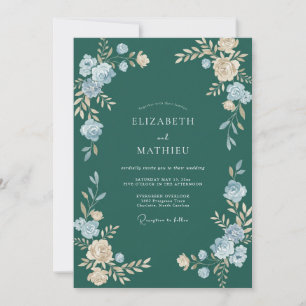 Dark Cyan Blossom Wedding Invitation