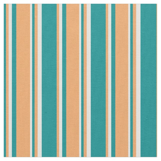 Dark Cyan, Brown & Light Cyan Coloured Stripes Fabric (Close Up)
