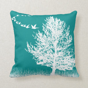 Dark Cyan Bucolic Silhouette Cushion
