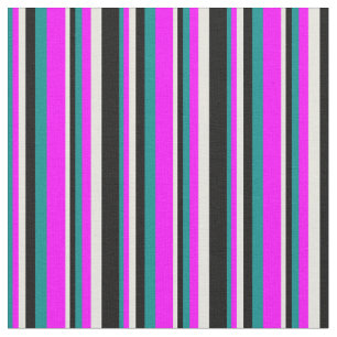 Dark Cyan, Fuchsia, Beige & Black Pattern Fabric