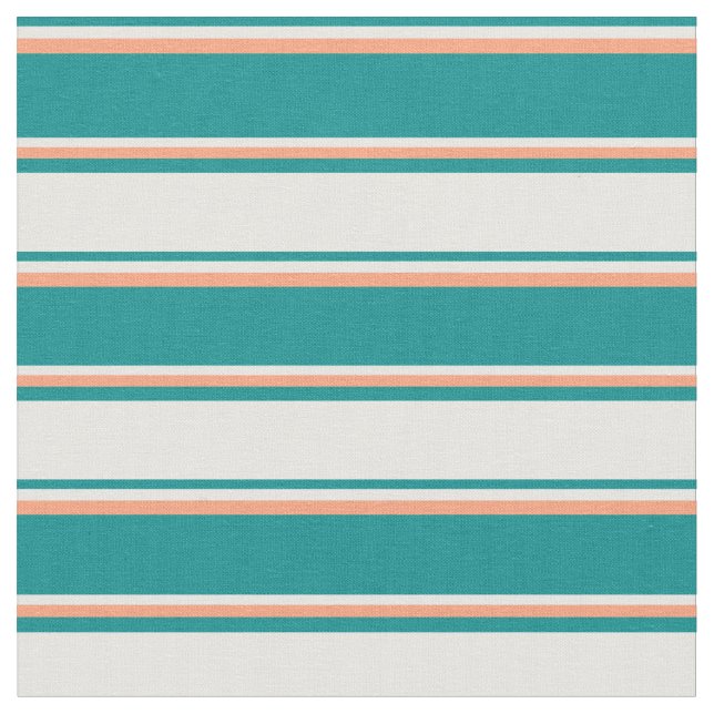 Dark Cyan, Mint Cream, and Light Salmon Stripes Fabric (Close Up)
