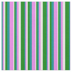 Dark Cyan, Violet, White, and Green Pattern Fabric