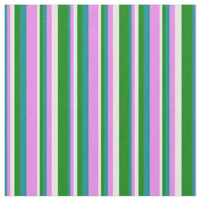 Dark Cyan, Violet, White, and Green Pattern Fabric (Close Up)