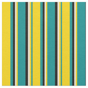 Dark Cyan, Yellow, Beige, and Black Pattern Fabric