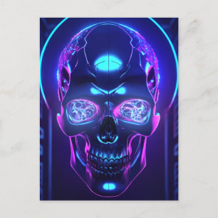 Dark Cyber Neon Obsidian Skull Postcard