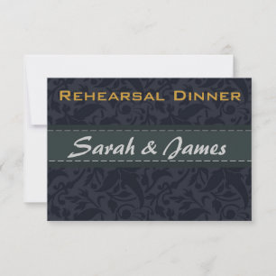 Dark damask brocade Vintage wedding rehearsal Invitation