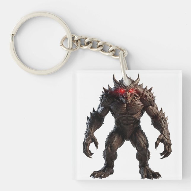 Dark Demon Monster with Glowing Red Eyes Fantasy C Key Ring (Front)