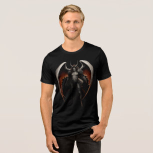 Dark Demon Warrior with Fiery Wings Tri-Blend Shirt