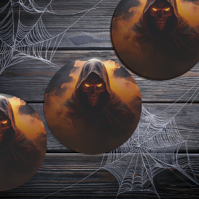 Dark demon with orange smoke halloween round paper coaster (Creator Uploaded)