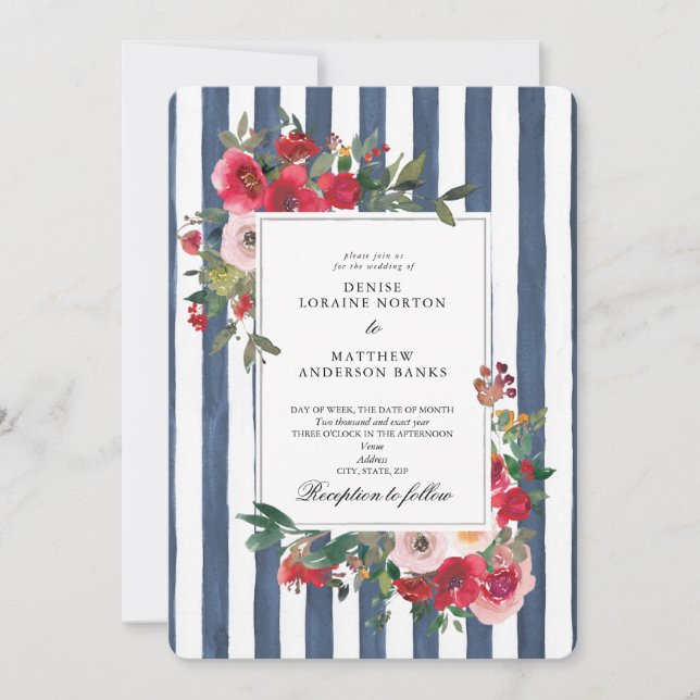 Dark Denim Coloured Wedding Invitation (Front)