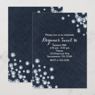 Dark Denim & Diamonds Birthday Party Invitation