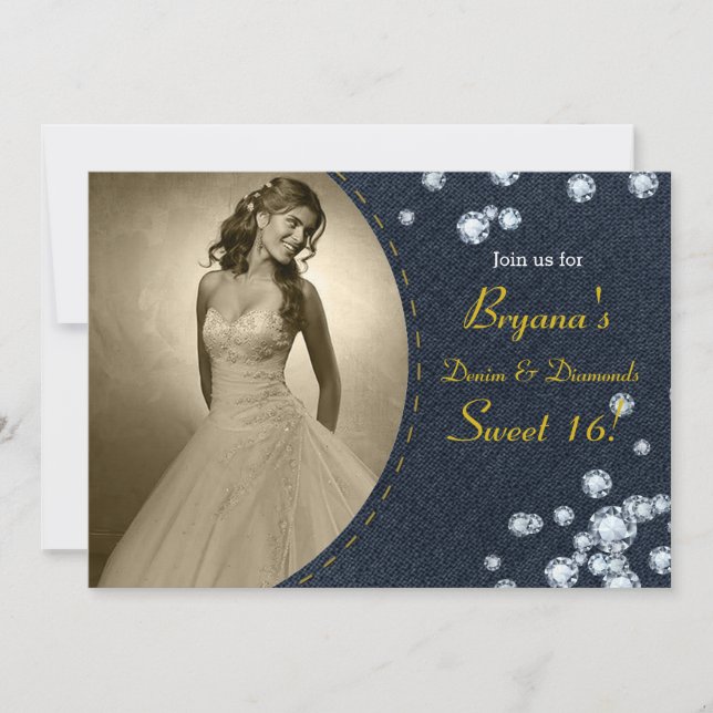 Dark Denim & Diamonds Photo Birthday Invitation (Front)