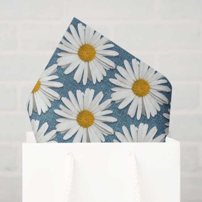 Dark Denim & White Daisy Hippie Blossoms Flowers Tissue Paper (Gift Bag)