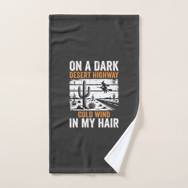 Dark Desert Highway Cactus Sunset Design_1 Hand Towel (Hand Towel)