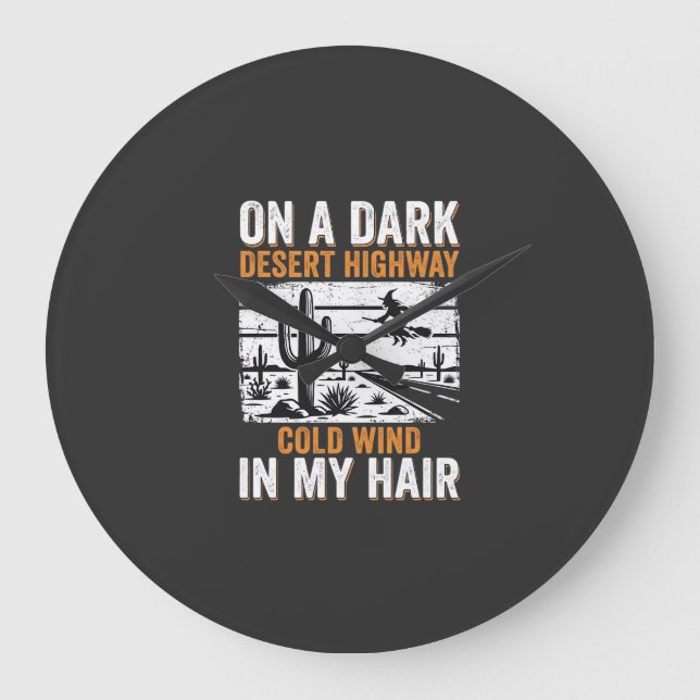 Dark Desert Highway Cactus Sunset Design_1 Large Clock (Front)