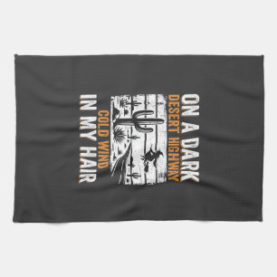 Dark Desert Highway Cactus Sunset Design_1 Tea Towel