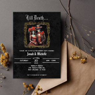 Dark Dia De Los Muertos Engagement Party  Invitation