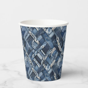 Dark Distressed Denim Patchwork And Braids Paper Cups