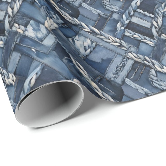 Dark Distressed Denim Patchwork And Braids Wrapping Paper (Roll Corner)