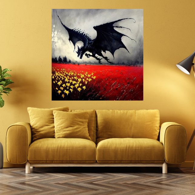 Dark dragon flower field fantasy ink art print (Creator Uploaded)