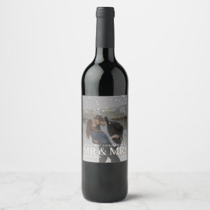 Dark Dusky Couple Photo with Stars for Christmas Wine Label