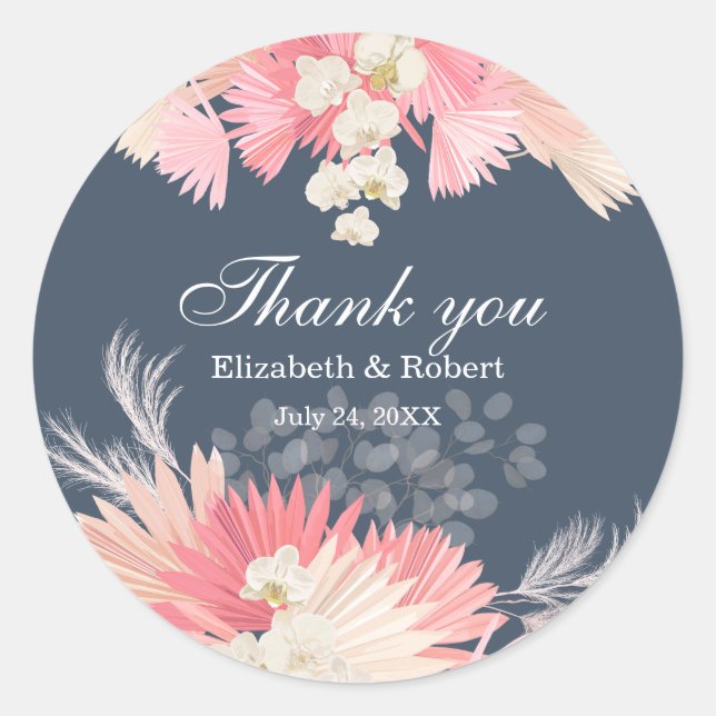 Dark Dusty Blue Orchid Wedding Thank You Sticker (Front)