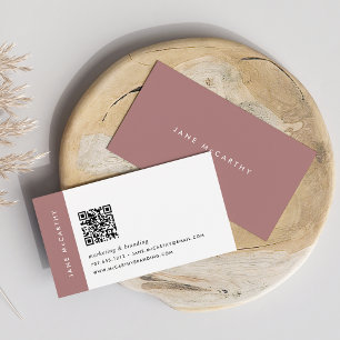 Dark Dusty Rose Modern Minimalist QR Code Business Card